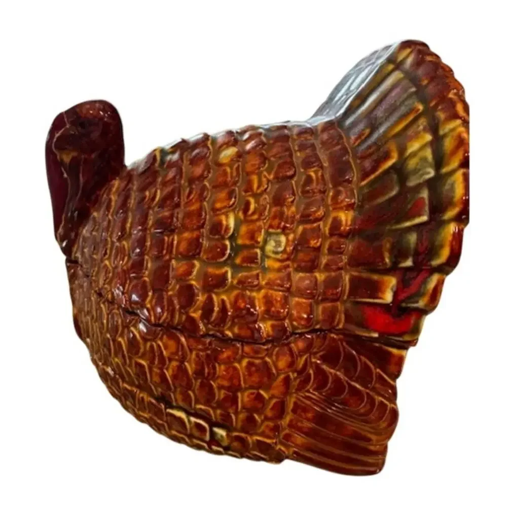 Vintage Ceramic Turkey Candy Box Trinket‎ Box Hand Painted